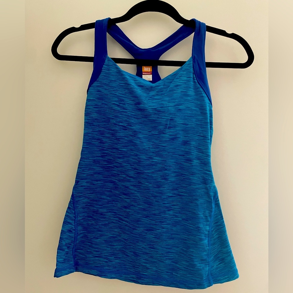 Lucy workout too in royal heathered blue with blue accents